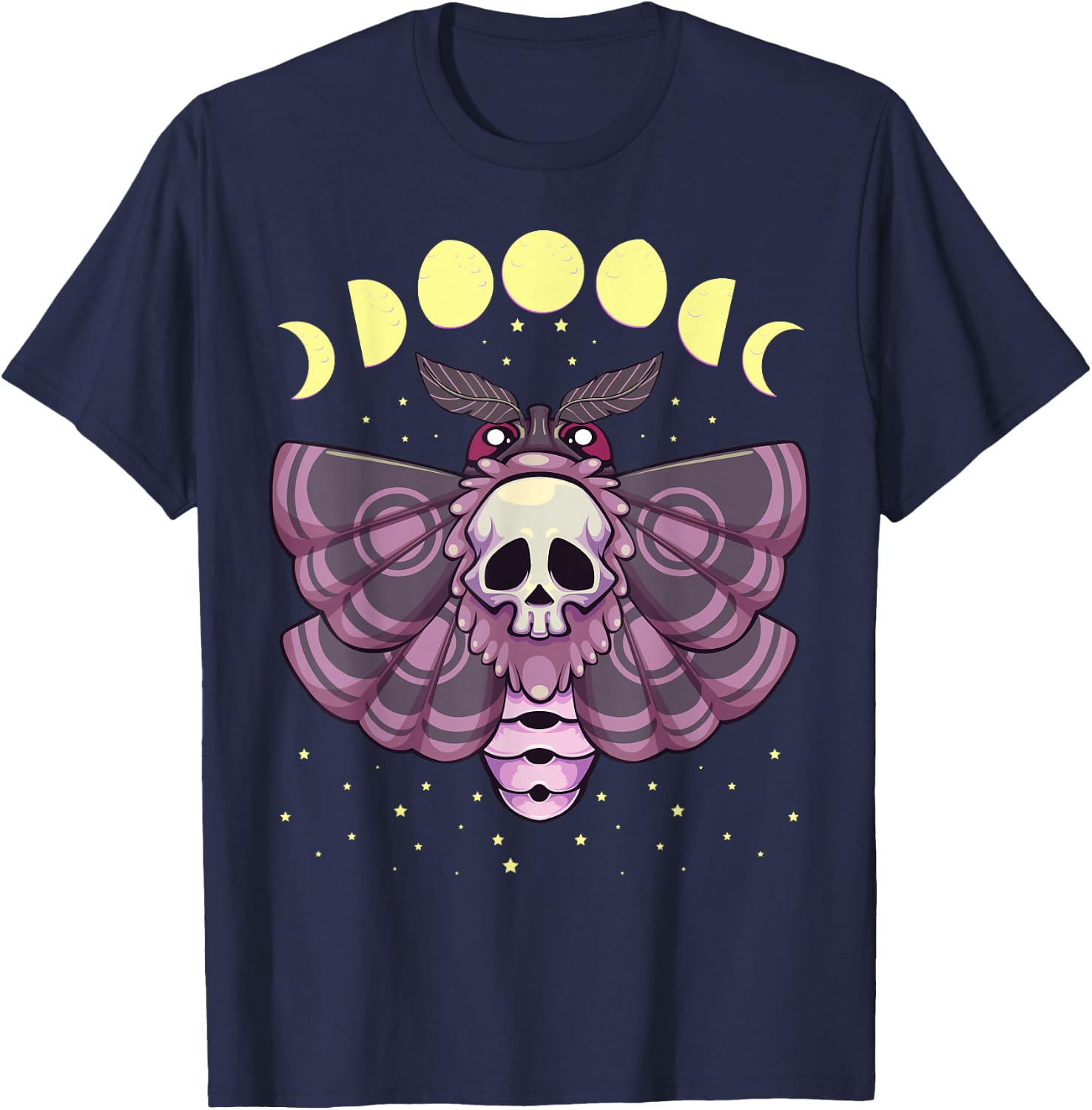 Pastel Goth Kawaii Anime Creepy Moth with Moon Phase T-Shirt - T-Shirt | Navy