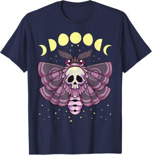 Pastel Goth Kawaii Anime Creepy Moth with Moon Phase T-Shirt - T-Shirt | Navy