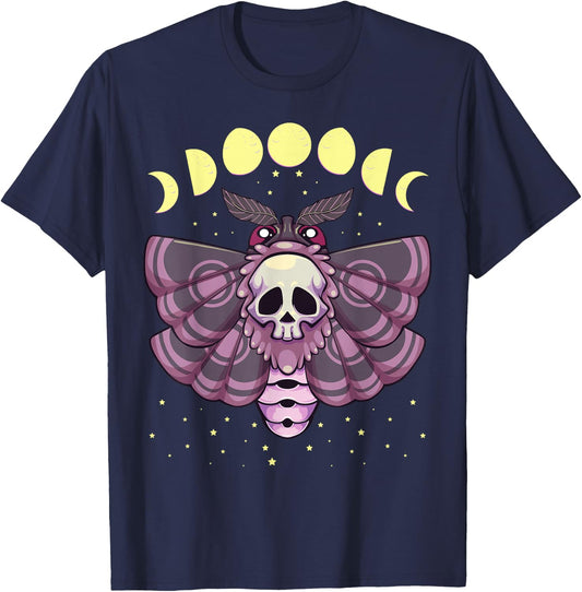 Pastel Goth Kawaii Anime Creepy Moth with Moon Phase T-Shirt - T-Shirt | Navy