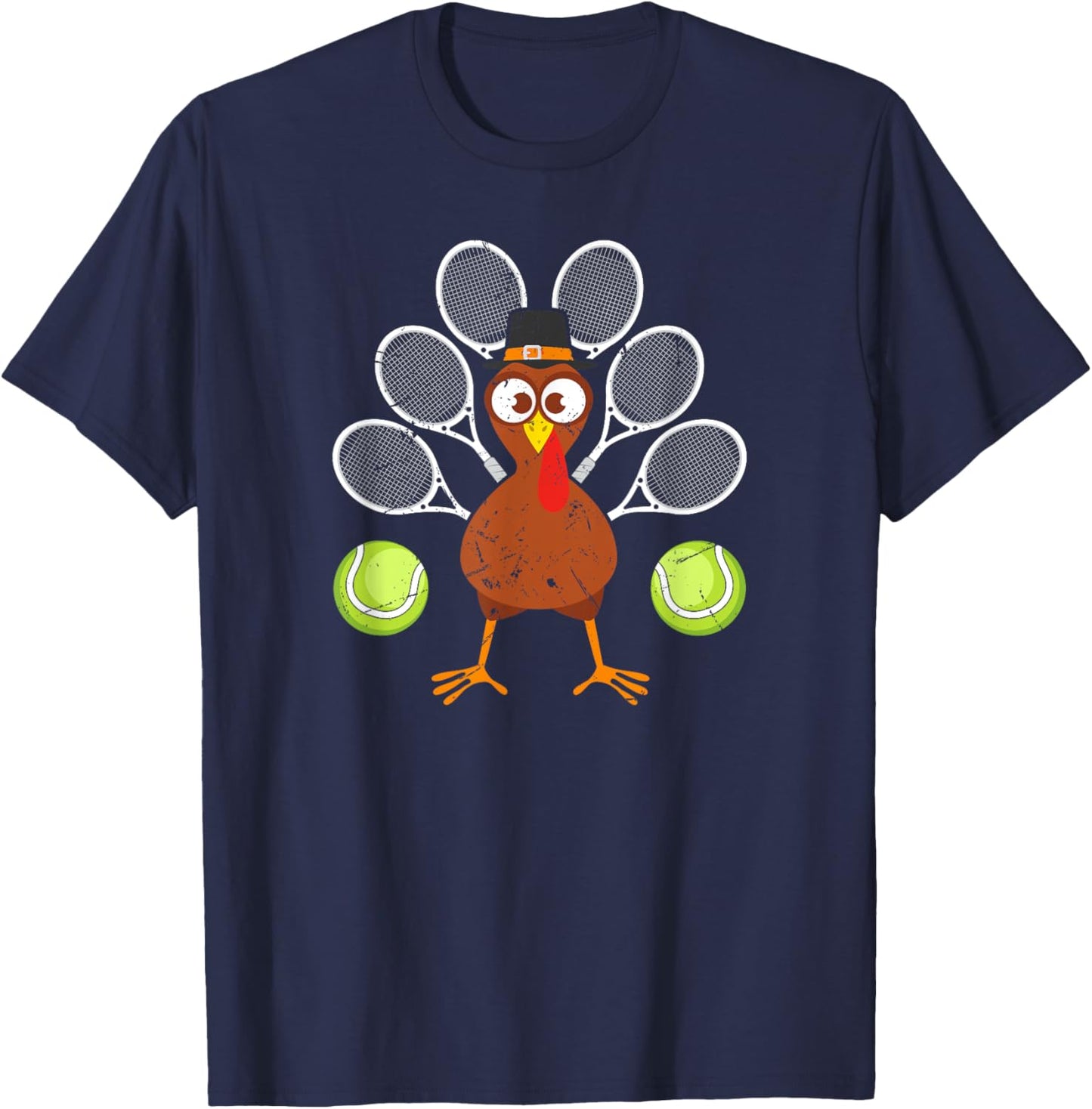 Tennis Racket Turkey Thanksgiving T-Shirt - T-Shirt | Navy