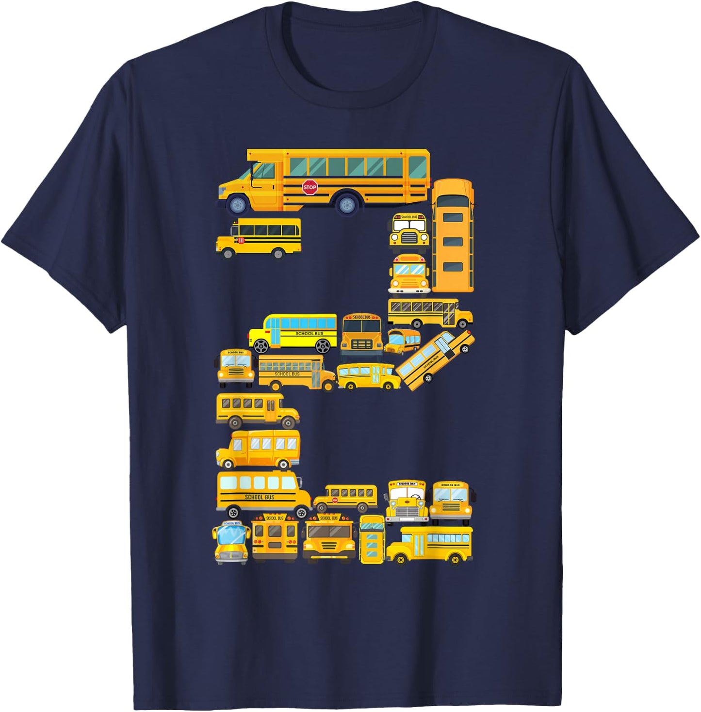 2 Year Old Toddler 2nd Birthday School Bus Theme Kids Party T-Shirt - T-Shirt | Navy