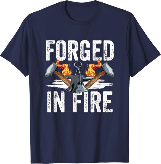 Forged in Fire Blacksmith Forging Hammer Blacksmithing Forge T-Shirt - T-Shirt | Navy