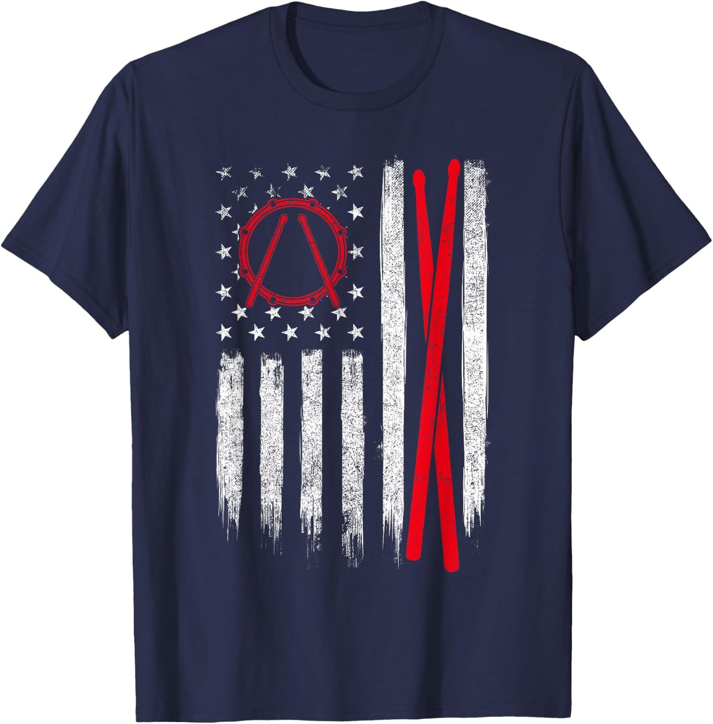 Drumsticks - USA American Flag Drummer Drumming Percussion T-Shirt - T-Shirt | Navy