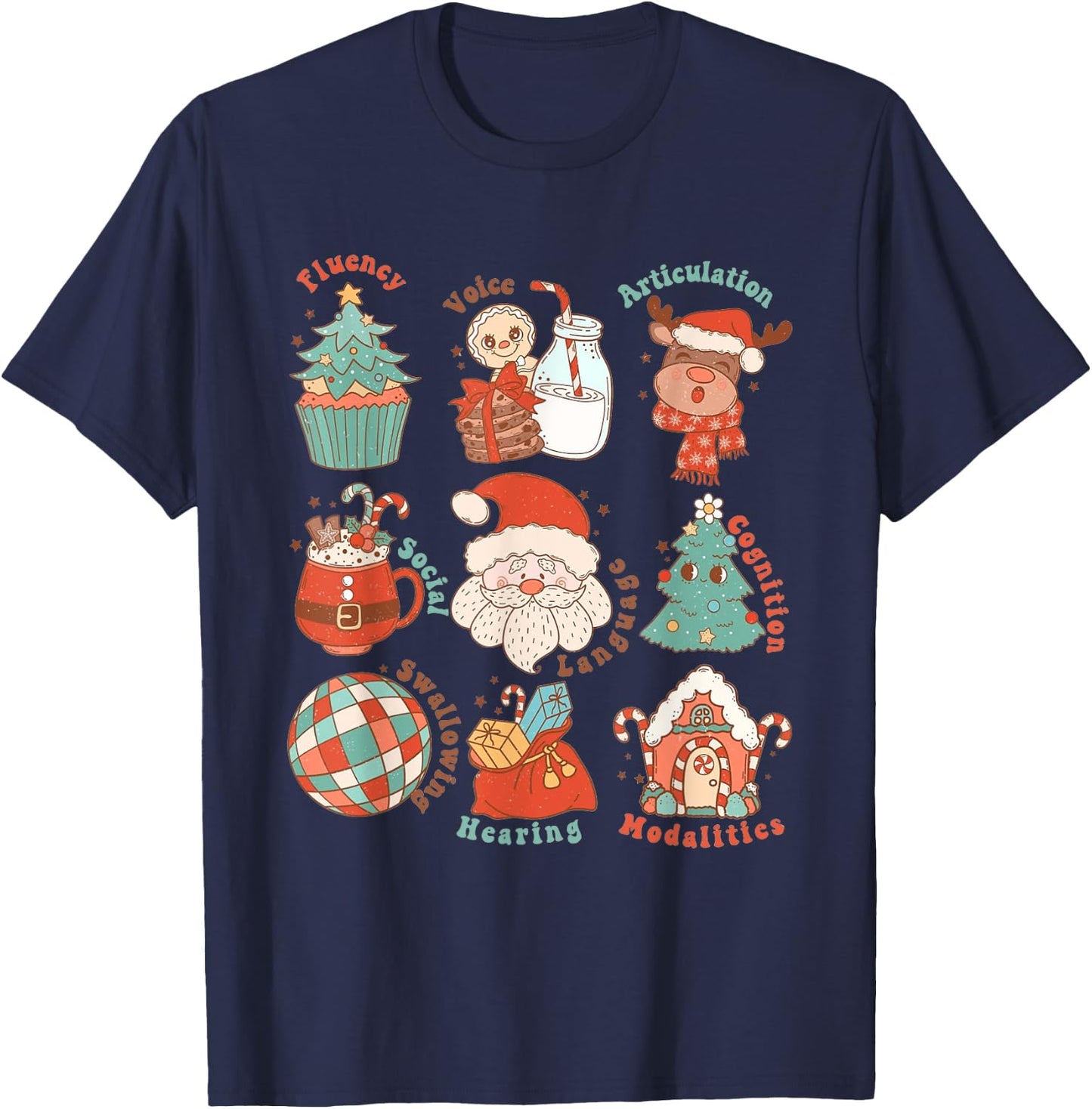 Speech Language Pathologist SLP Merry Christmas Cute T-Shirt - T-Shirt | Navy