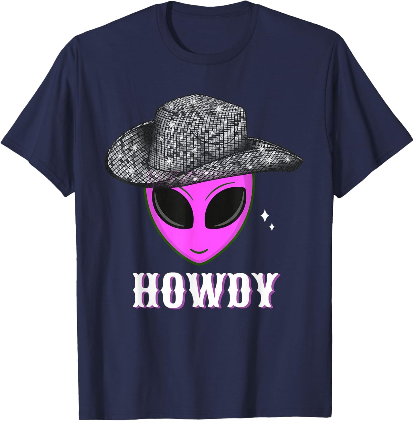 Cool Cowboy Hat Alien Howdy Space Western Disco Theme T-Shirt - T-Shirt | Navy