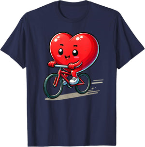 Biking Valentines Day Boy Funny Heart Bike Bicycle Lover Kid T-Shirt - T-Shirt | Navy