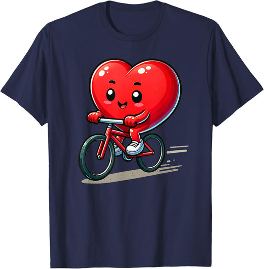 Biking Valentines Day Boy Funny Heart Bike Bicycle Lover Kid T-Shirt - T-Shirt | Navy