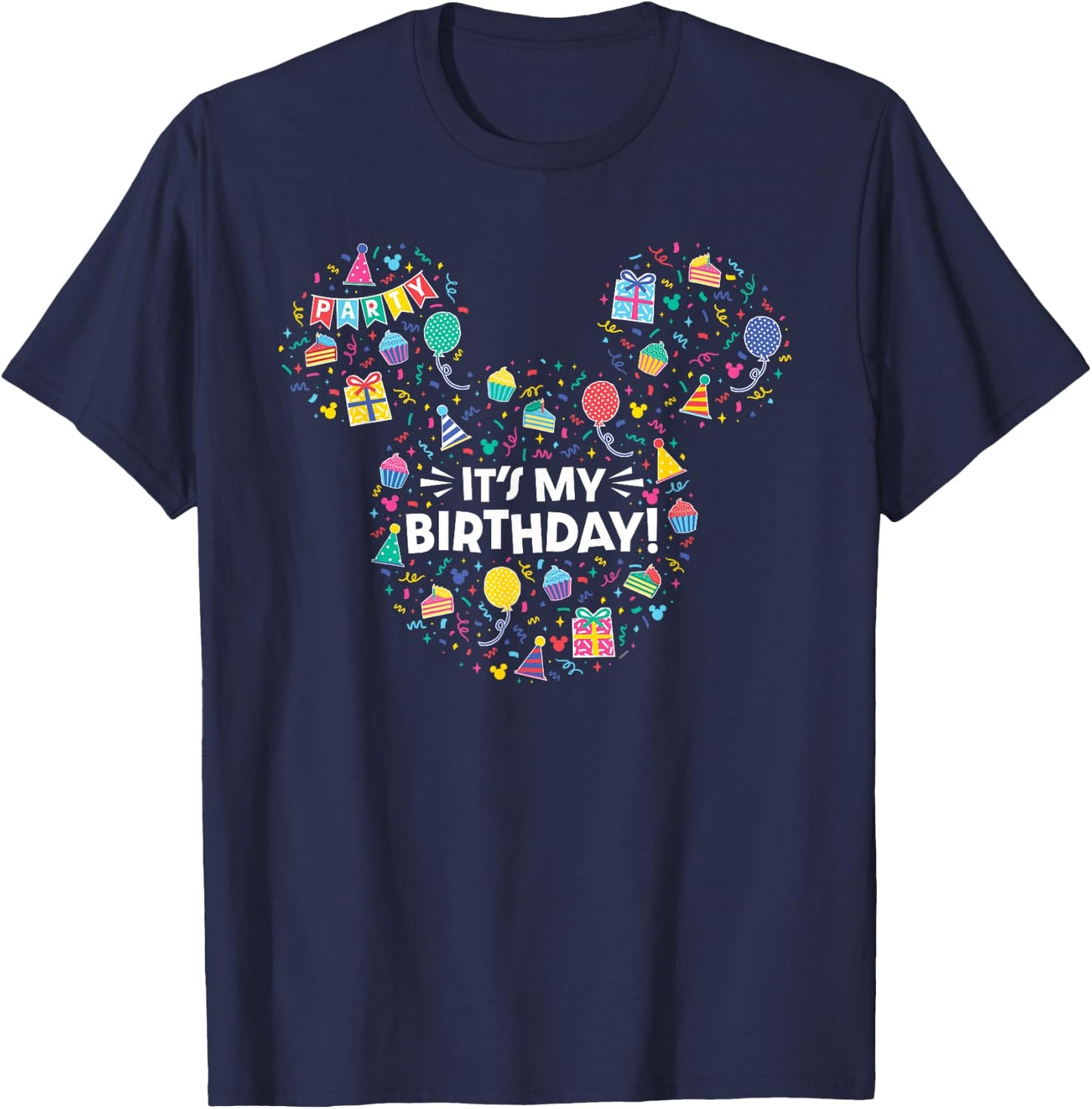 Disney Mickey Mouse Head Ears Icon Fill It’s My Birthday T-Shirt - T-Shirt | Navy