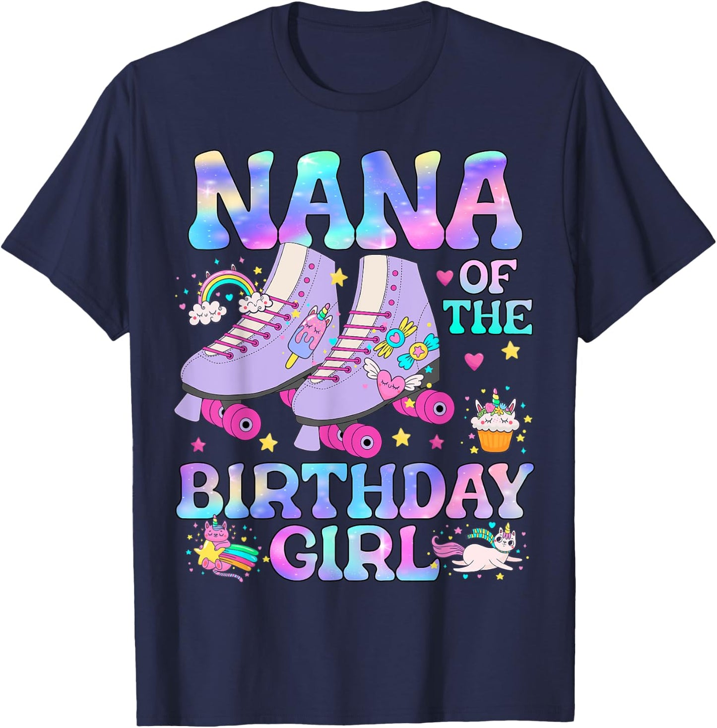 Nana of The Birthday Girl Rolling Skate Lover Matching T-Shirt - T-Shirt | Navy