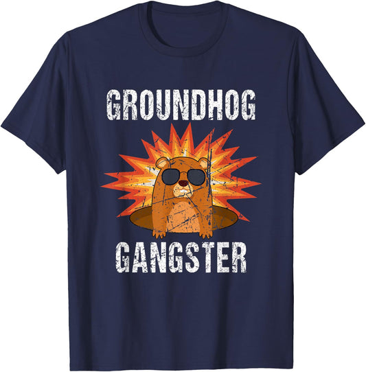 Vintage Groundhog Gangster T-Shirt - T-Shirt | Navy