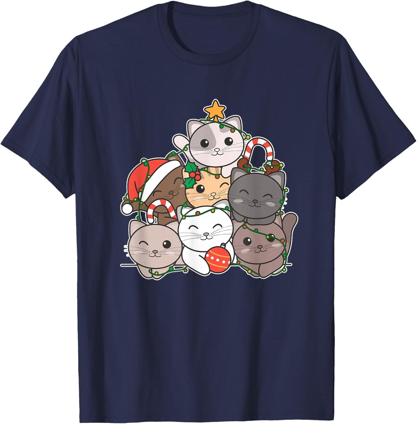 Cat Christmas Tree Funny Animal Christmas T-Shirt - T-Shirt | Navy