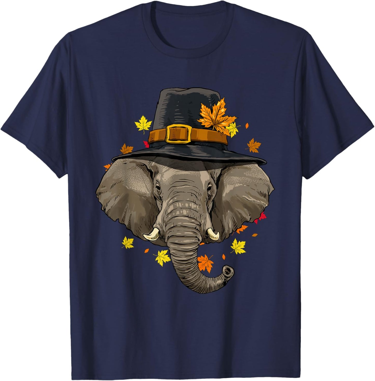 Thanksgiving Elephant Pilgrim Turkey Day Autumn Fall Tusker T-Shirt - T-Shirt | Navy