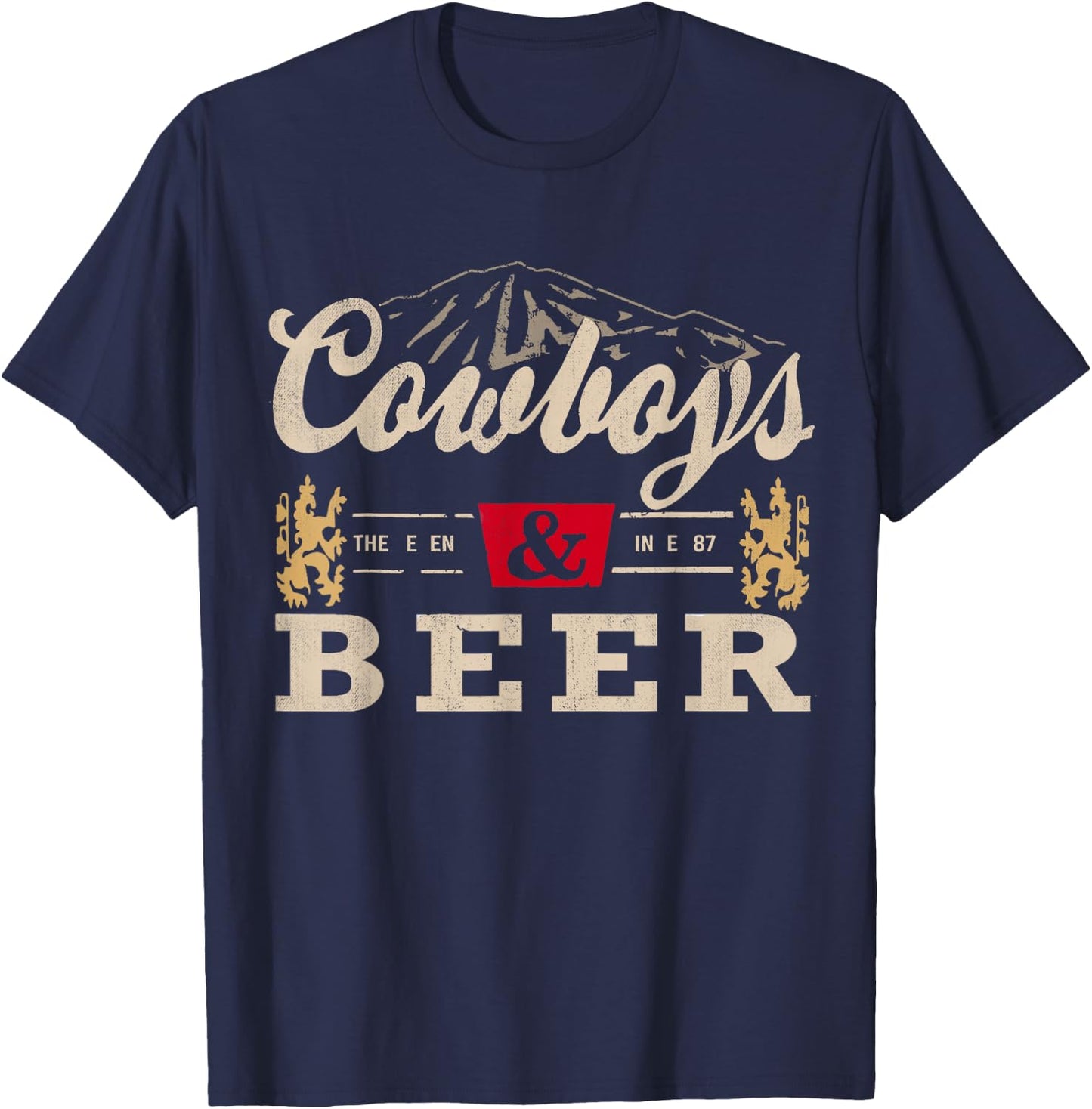 Vintage Cowboys Western and Beer, Cowboy Lovers Small T-Shirt - T-Shirt | Navy