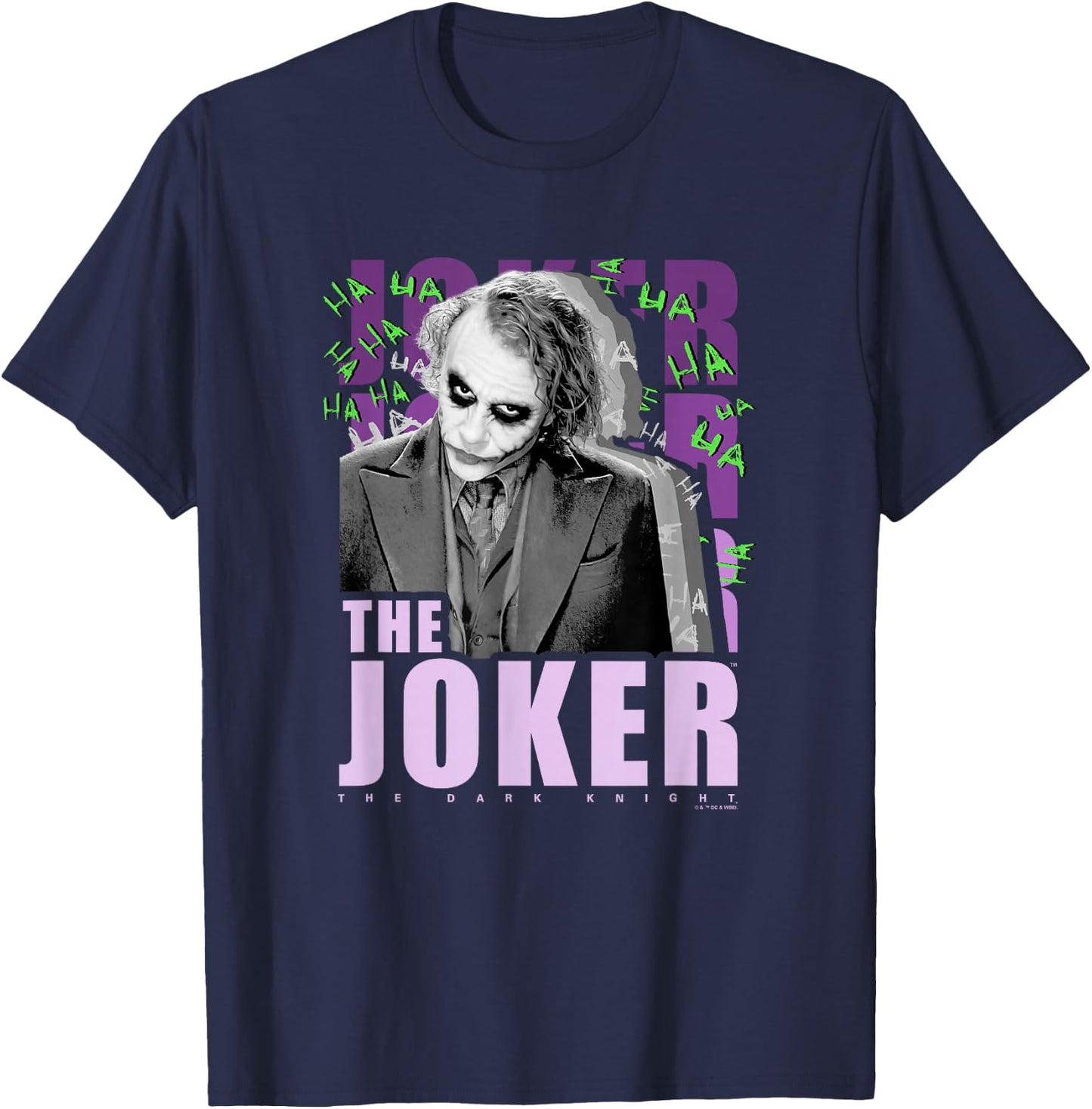 The Dark Knight The Joker Purple Ha Ha Distressed Poster T-Shirt - T-Shirt | Navy