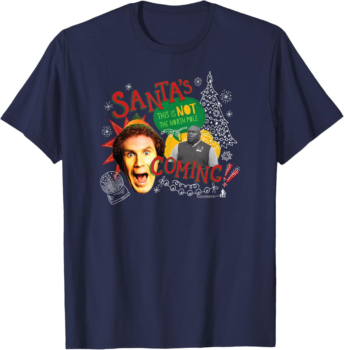 Elf Santa's Coming Buddy Collage Funny Christmas T-Shirt - T-Shirt | Navy