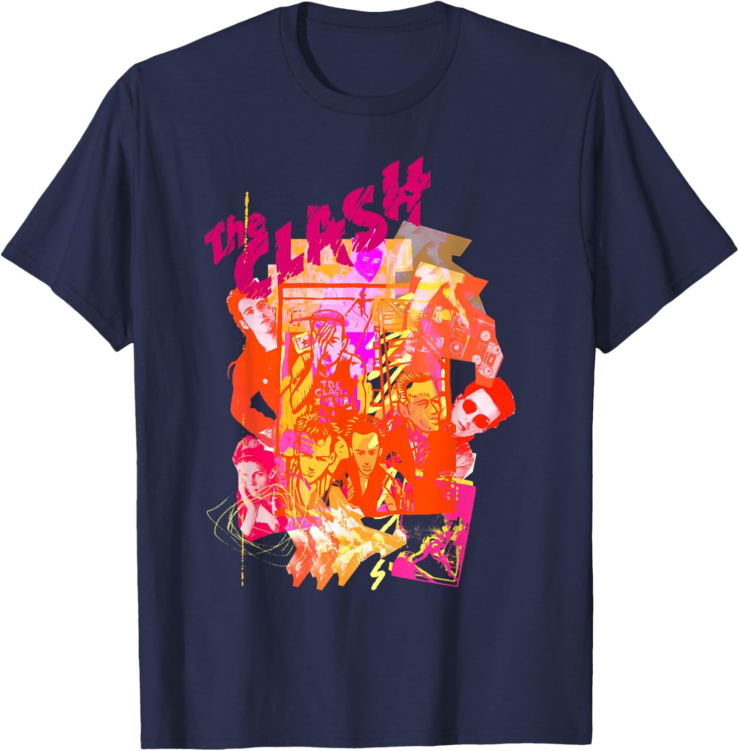 The Clash - Collage Neon T-Shirt - T-Shirt | Navy