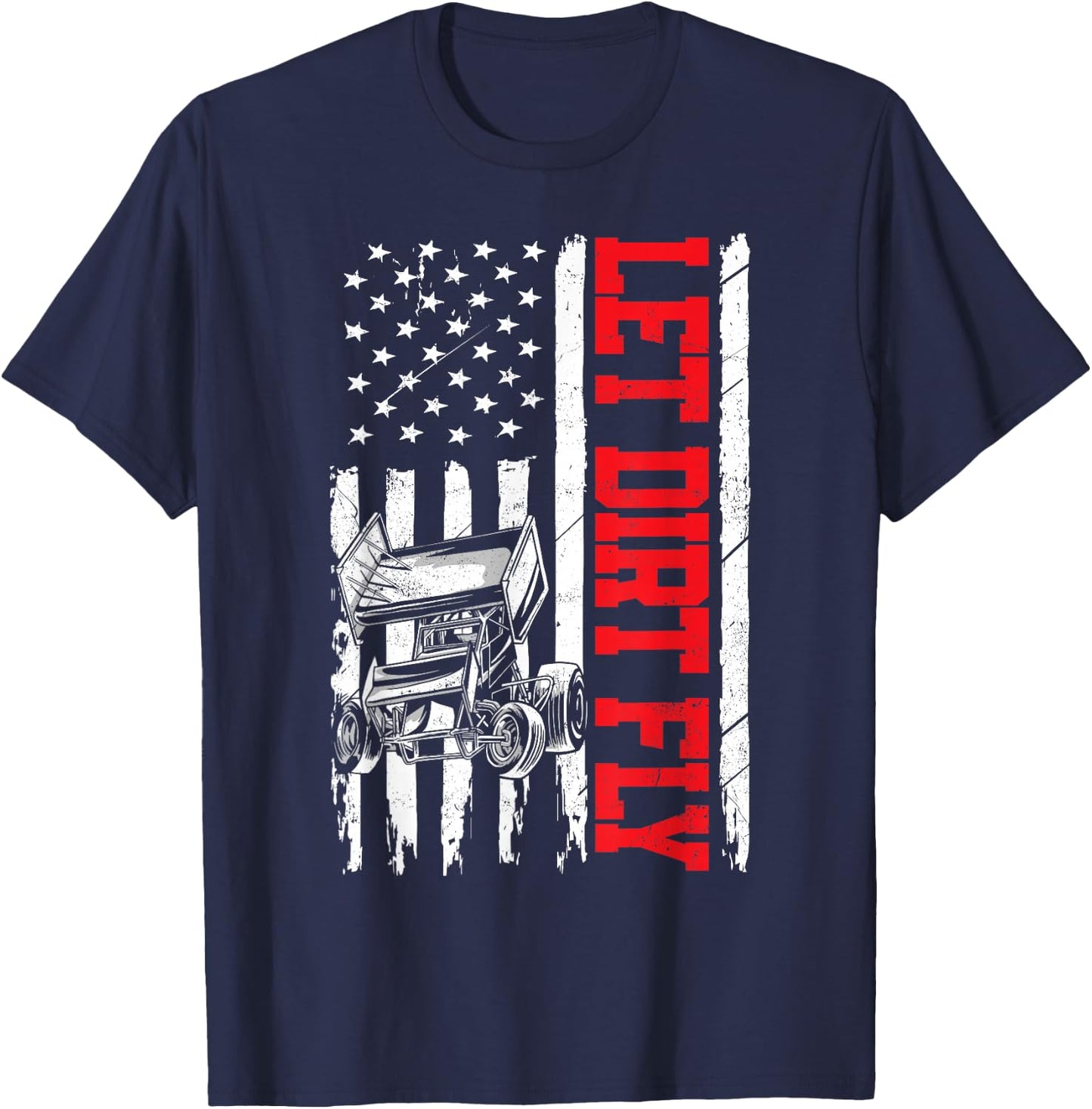 Dirt Track Racing Race Sprint Car Vintage Usa American Flag T-Shirt - T-Shirt | Navy