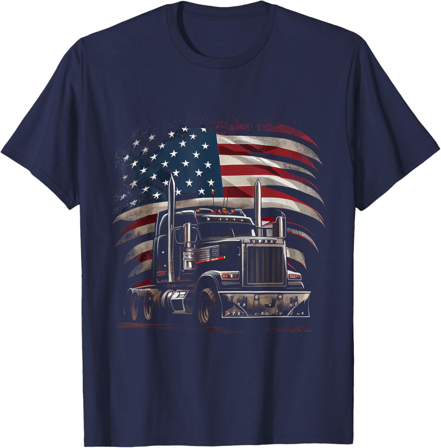 US American Flag Trucker Truck Driver Gift Women Men T-Shirt - T-Shirt | Navy
