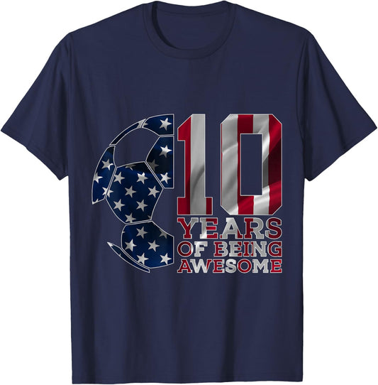 10 Years of Being Awesome Soccer 10th Birthday T-Shirt - T-Shirt | Navy