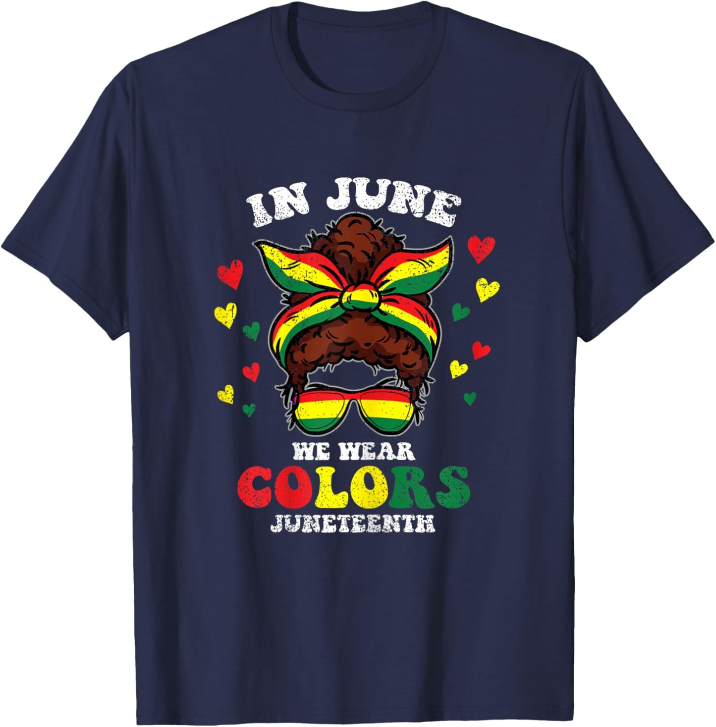 Afro Messy Bun Juneteenth Cute Black History African Girls T-Shirt - T-Shirt | Navy