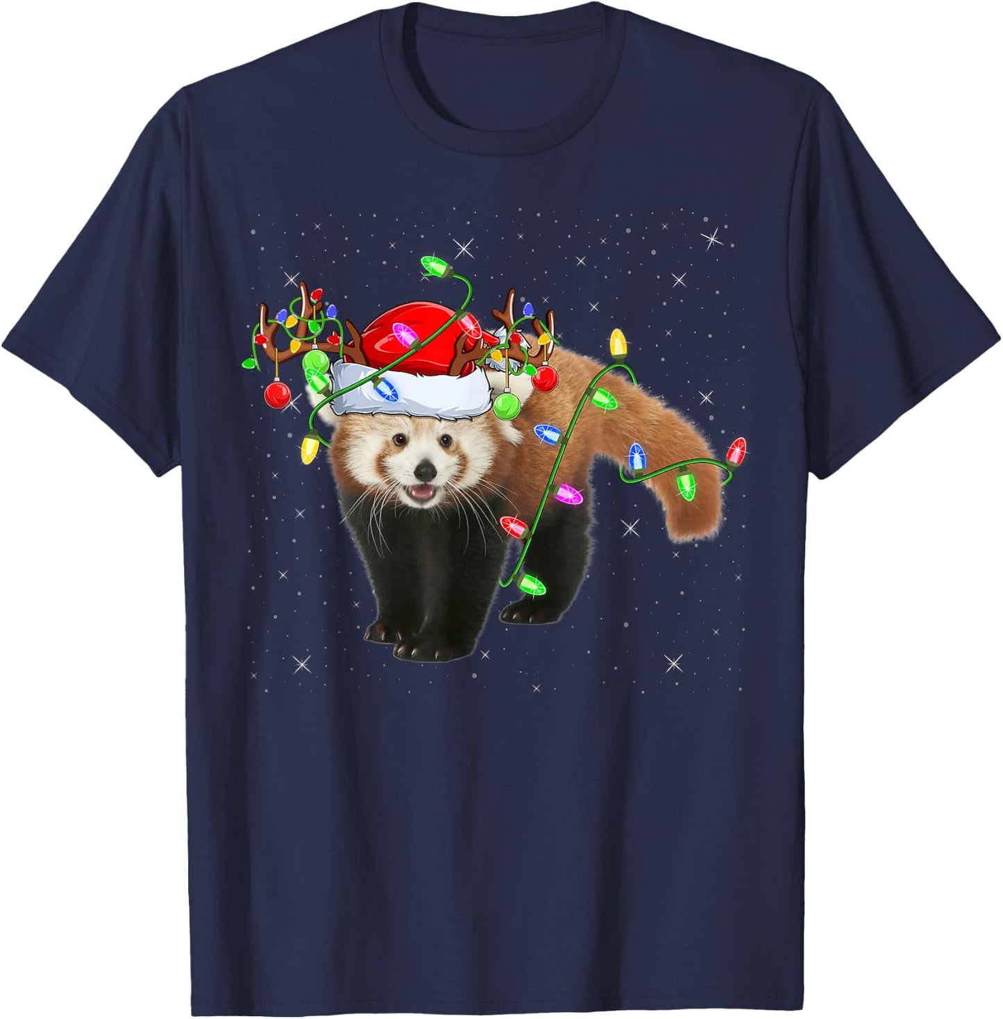 Red Panda Lover Xmas Lighting Santa Red Panda Christmas T-Shirt - T-Shirt | Navy