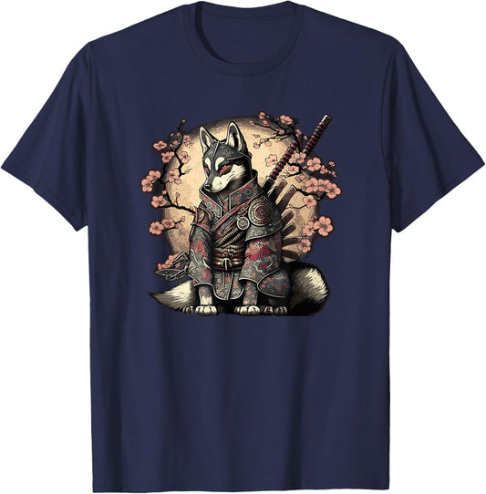 Japanese Samurai Wolf Tattoo, Vintage Kawaii Ninja T-Shirt - T-Shirt | Navy