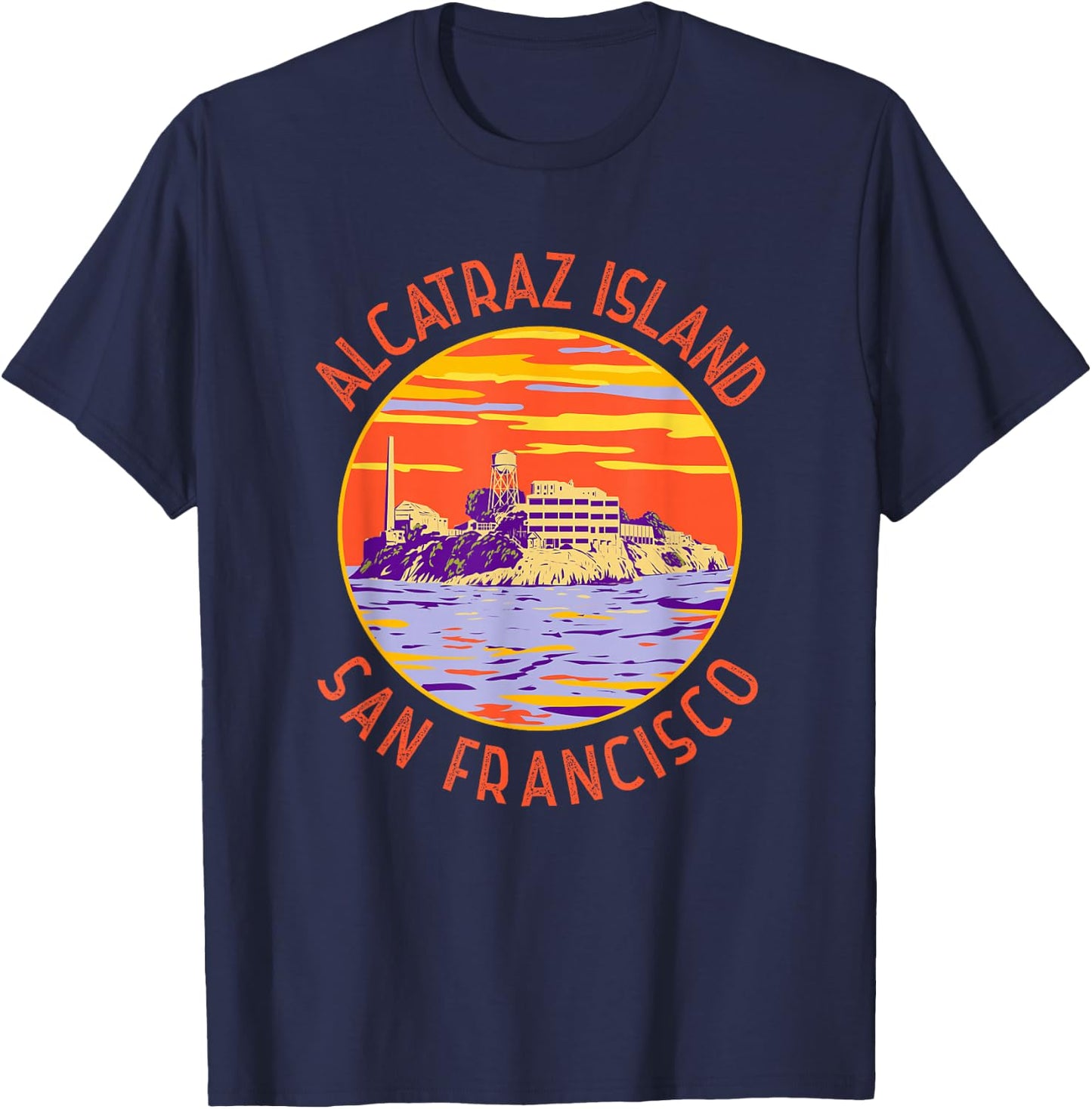 Alcatraz Island San Francisco Distressed Circle Vintage T-Shirt - T-Shirt | Navy
