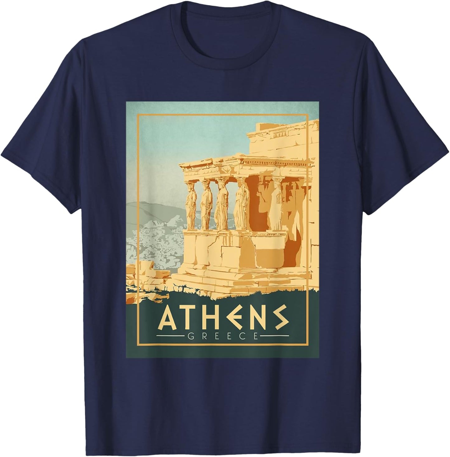 Vintage Athens Ancient Temple Of Athena Greece Souvenir T-Shirt - T-Shirt | Navy