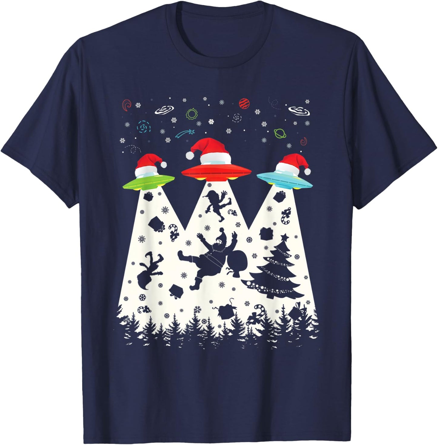 Funny Christmas Shirt Santa Alien Saucer UFO Abduction T-Shirt - T-Shirt | Navy