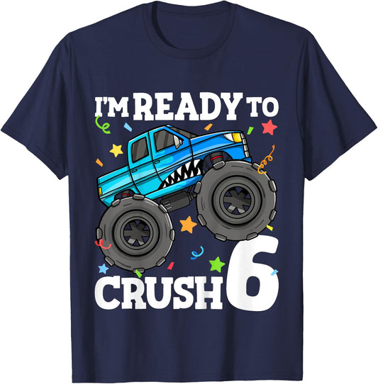 Kids Monster Truck Shark 6th Birthday Boy 6 Six Year Old T-Shirt - T-Shirt | Navy