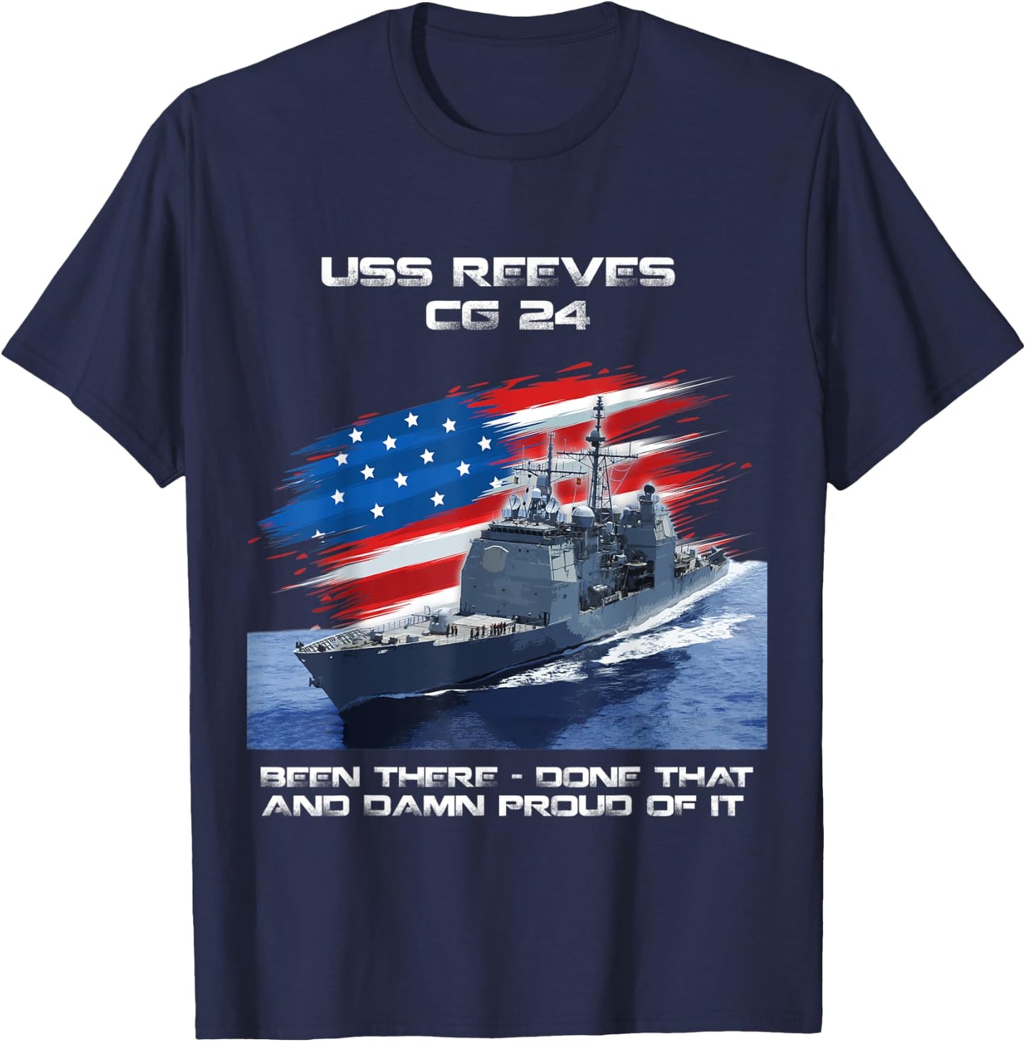 USS Reeves CG-24 Class Cruiser American Flag Veteran Xmas Men T-Shirt - T-Shirt | Navy