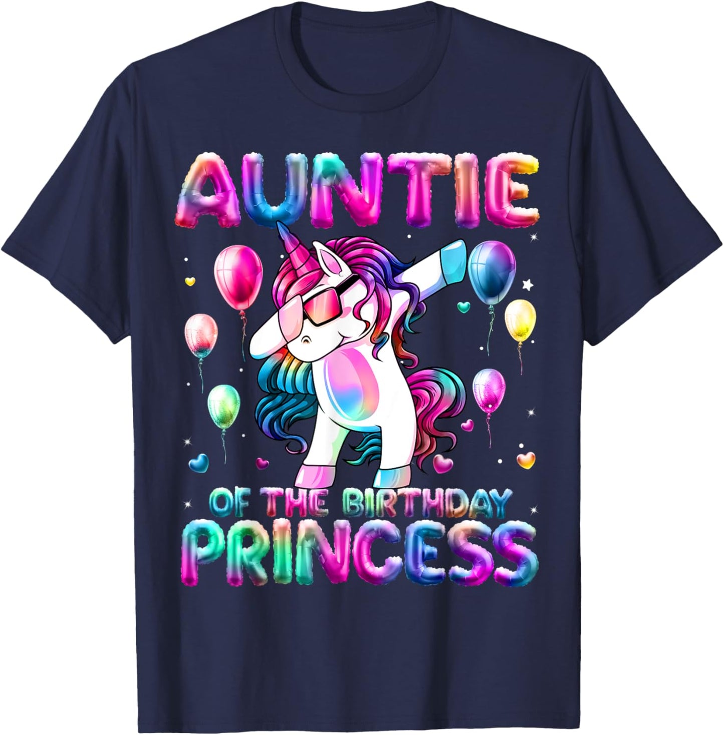Auntie of the Birthday Princess Girl Flossing Unicorn Aunt T-Shirt - T-Shirt | Navy