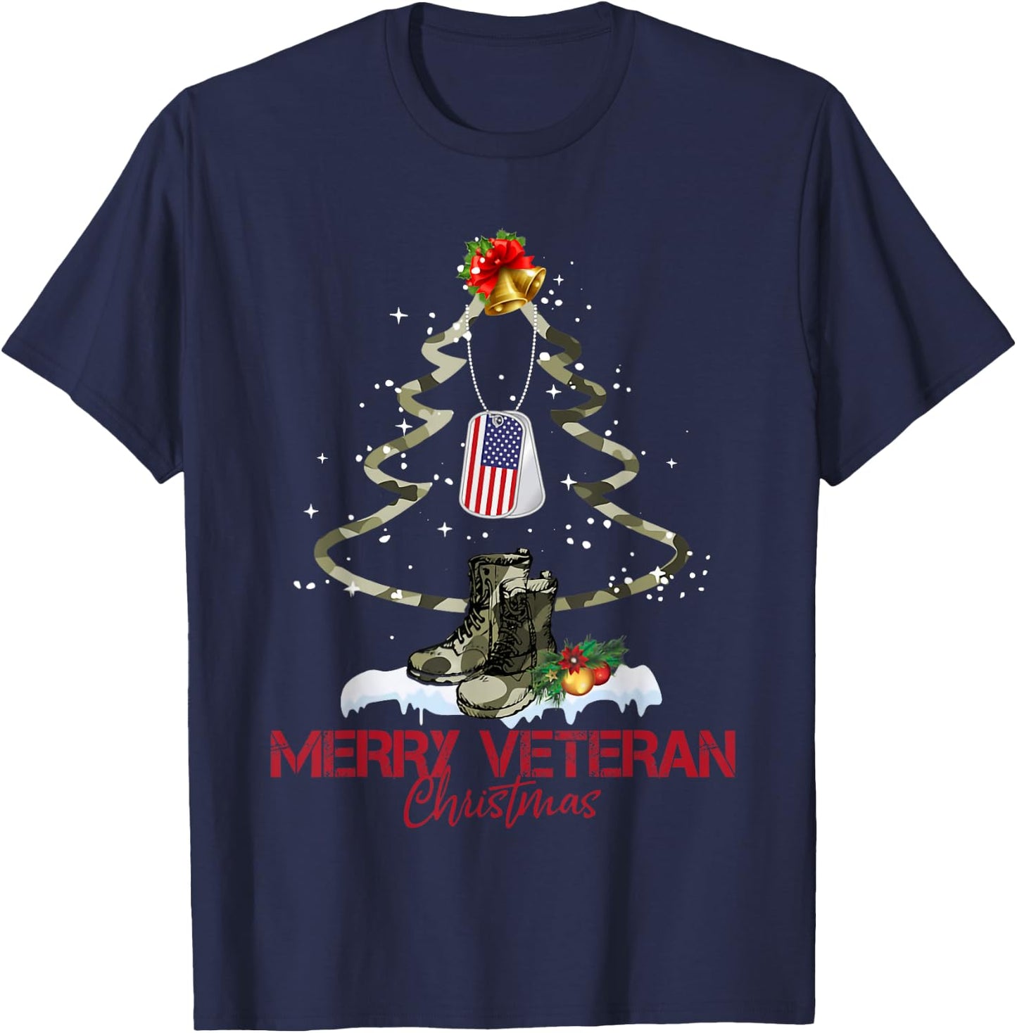 Merry Veteran Christmas Army Camo Xmas Tree Christmas T-Shirt - T-Shirt | Navy