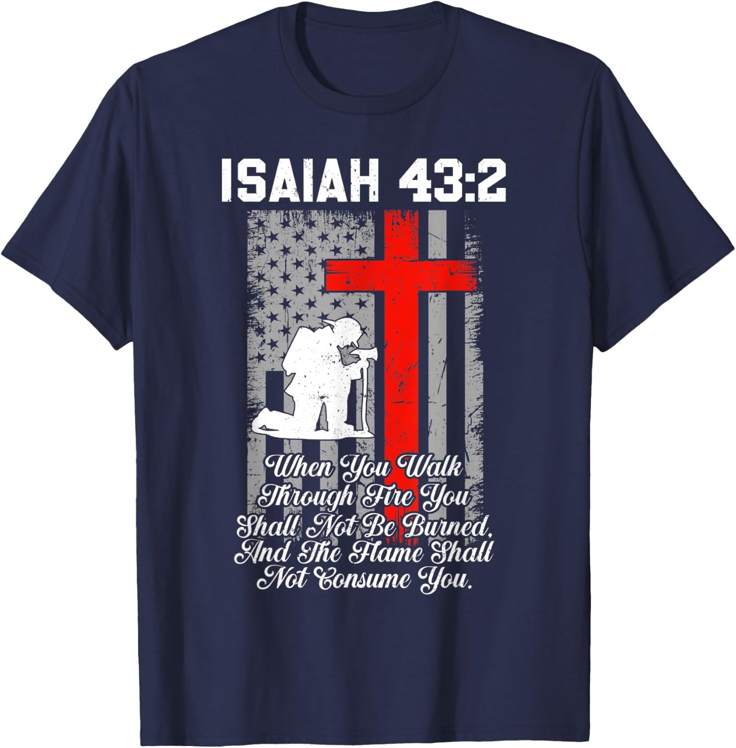 Patriotic American US Flag Firefighter Cross Christian T-Shirt - T-Shirt | Navy