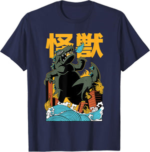 Cool Japanese Monster Attack Dino Kaiju Kanji Anime T-Shirt - T-Shirt | Navy