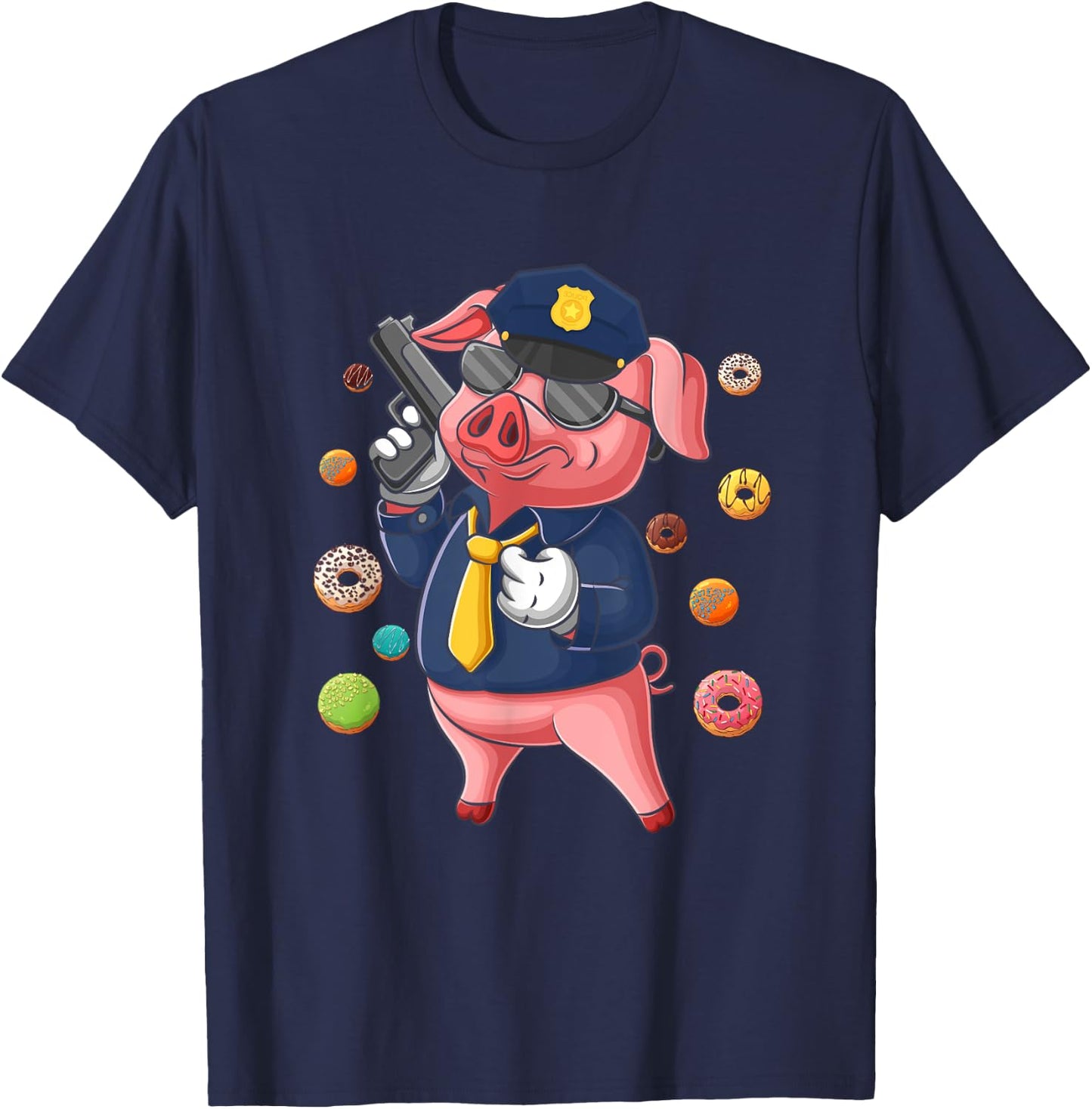 Pig Cop Fun Police Officer Doughnut Distrust Law Enforcement T-Shirt - T-Shirt | Navy