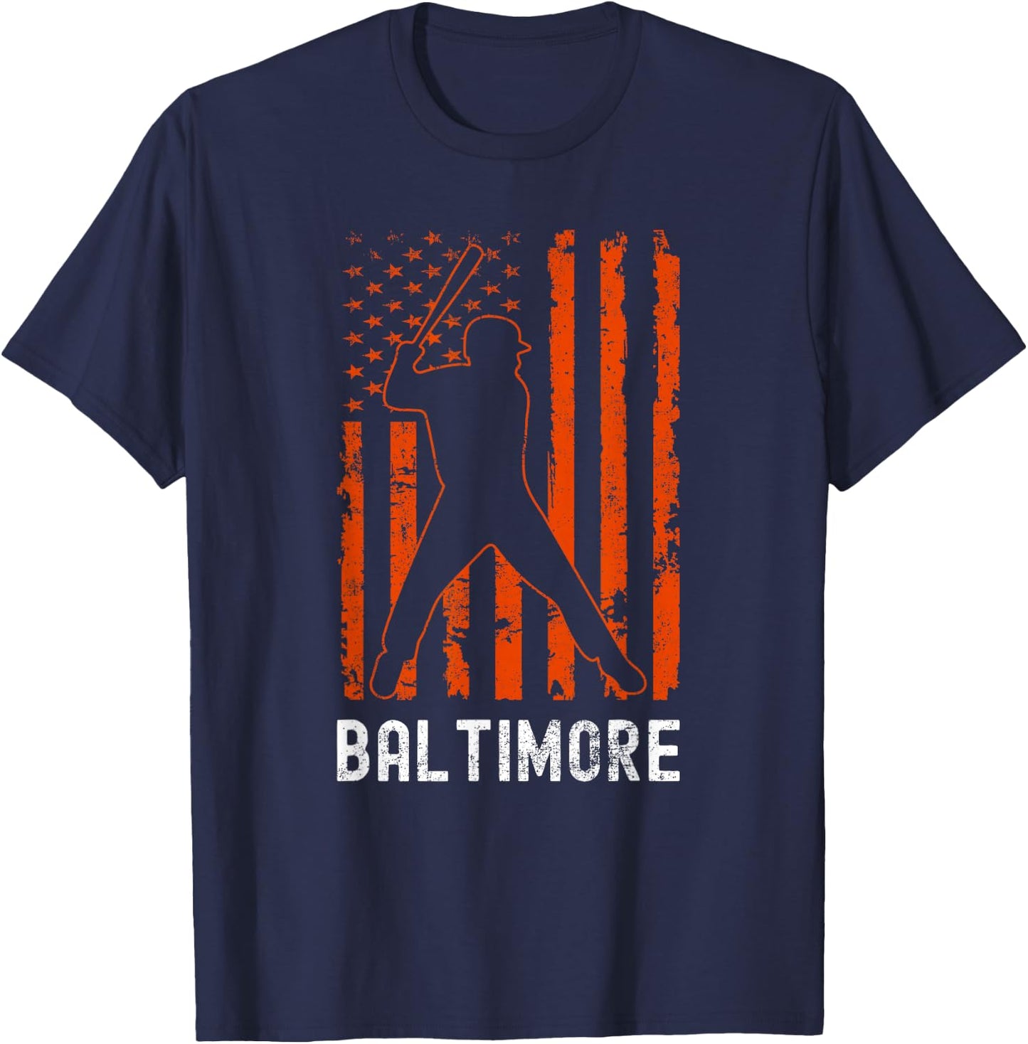 Baltimore Maryland American Flag Baseball Weathered T-Shirt - T-Shirt | Navy