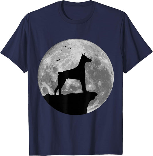 Doberman Silhouette In The Moon Halloween Costume T-Shirt - T-Shirt | Navy