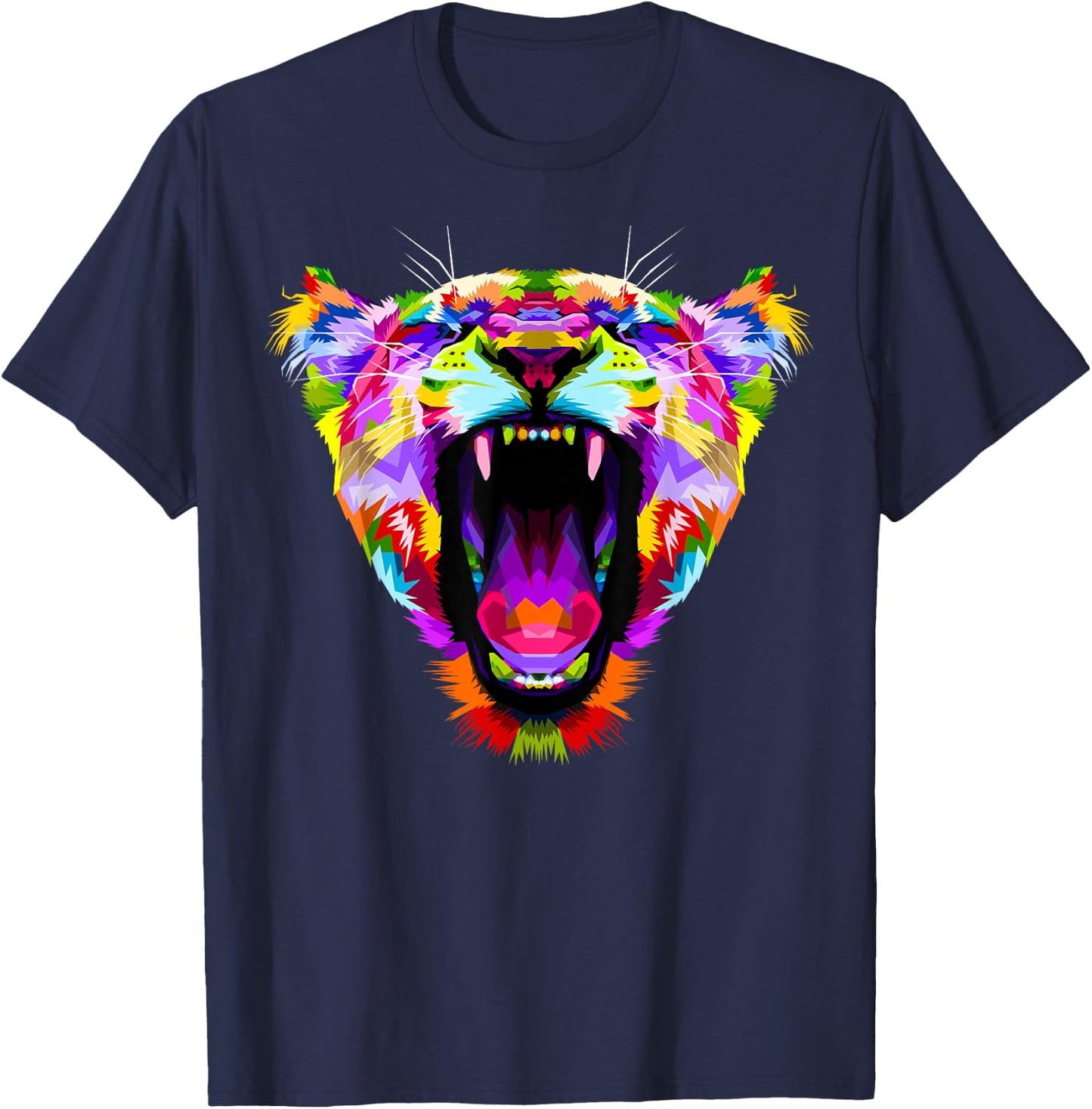 Colourful Angry Lioness Portrait Funny Big Cat T-Shirt - T-Shirt | Navy