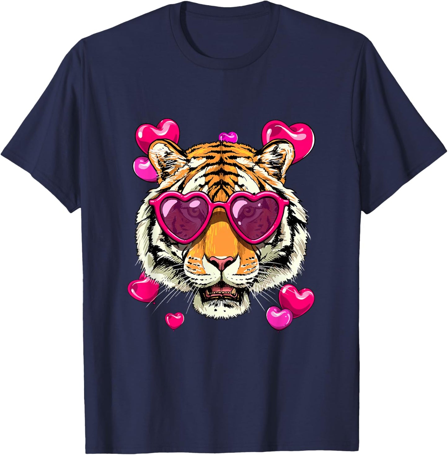 Valentines Tiger Shirt Valentine's Day Animal Tiger Face T-Shirt - T-Shirt | Navy