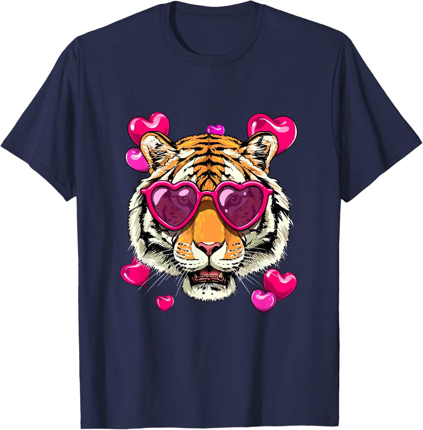Valentines Tiger Shirt Valentine's Day Animal Tiger Face T-Shirt - T-Shirt | Navy