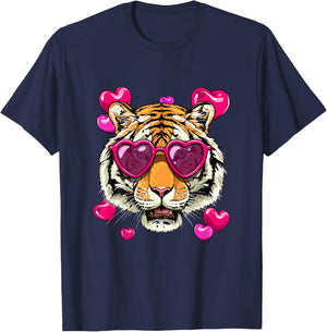 Valentines Tiger Shirt Valentine's Day Animal Tiger Face T-Shirt - T-Shirt | Navy