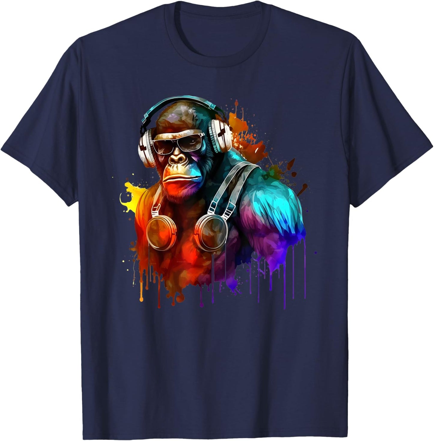 Gorilla DJ with Headphones Rave Techno T-Shirt - T-Shirt | Navy