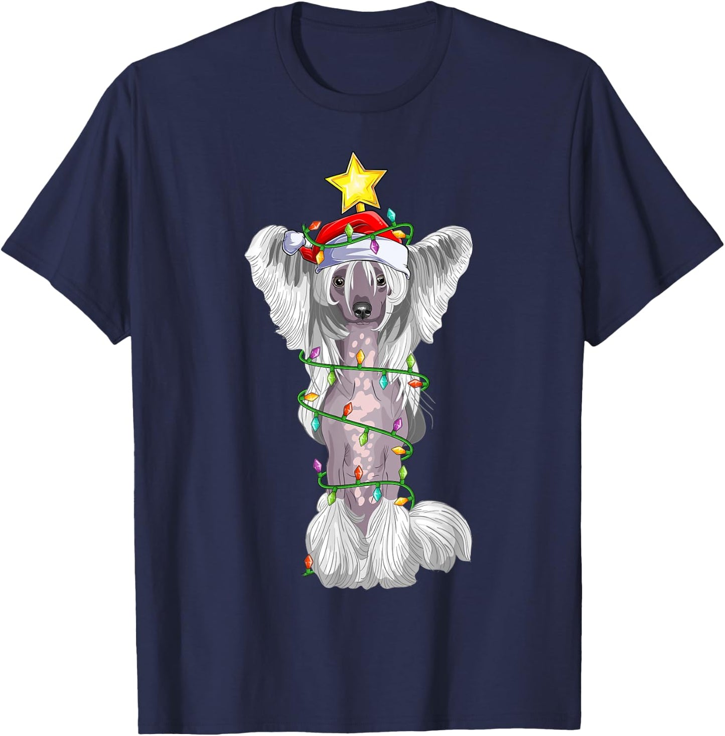 Lighting Xmas Tree Matching Santa Chinese Crested Christmas T-Shirt - T-Shirt | Navy