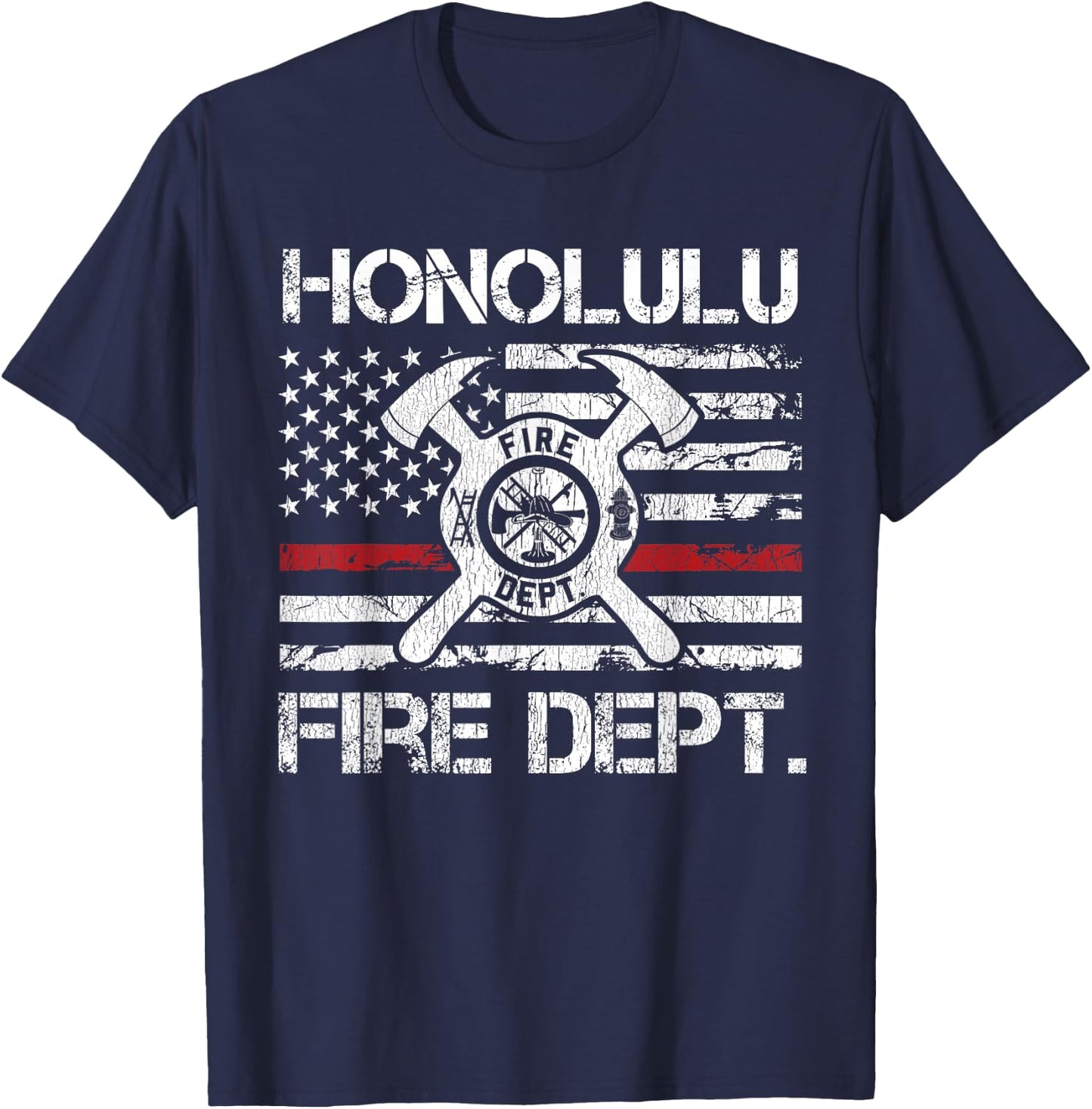 Honolulu Hawaii Fire Department Thin Red Line Fireman T-Shirt - T-Shirt | Navy