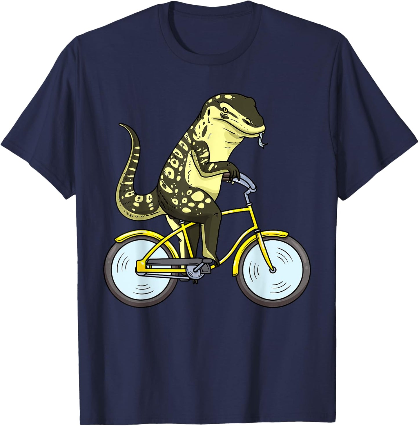 Asian Water Monitor Lizard On Bike Reptile Cyclist T-Shirt - T-Shirt | Navy