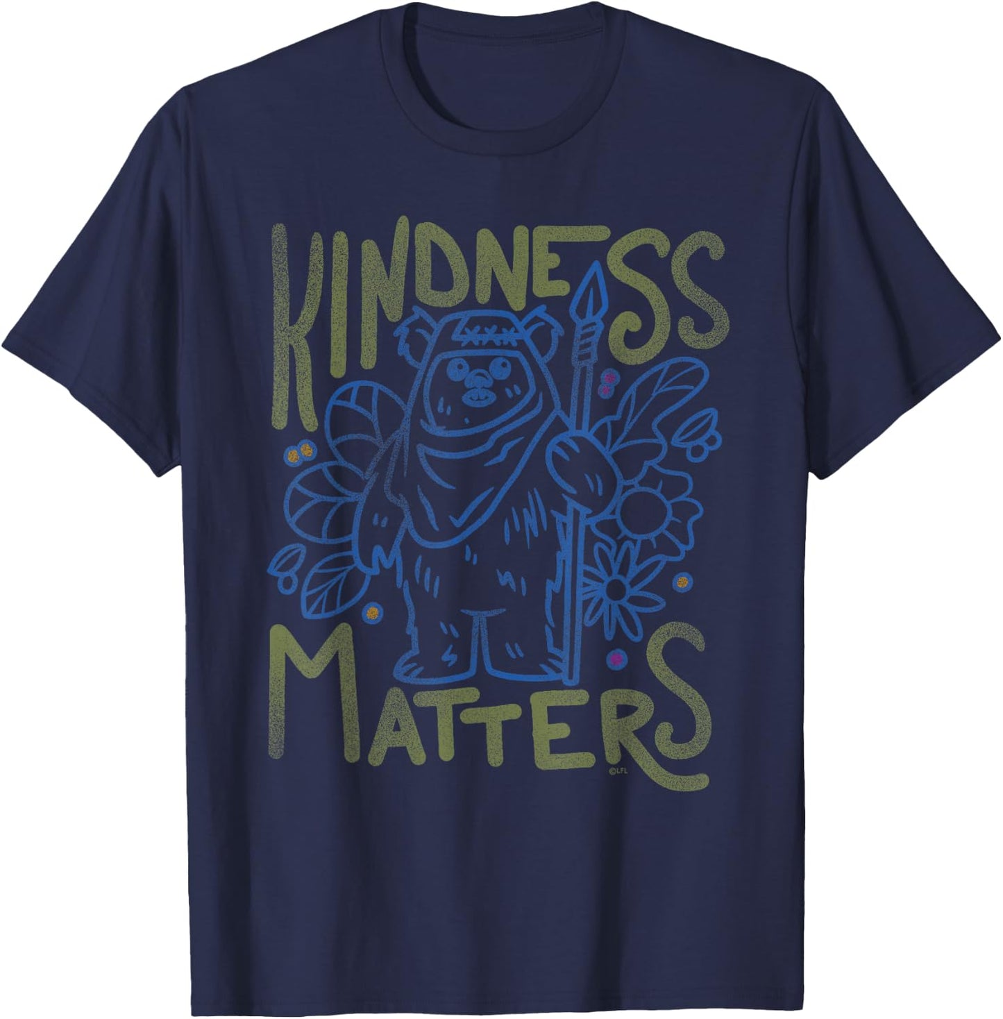 Star Wars Ewok Wicket Kindness Matters Earth Day Distressed T-Shirt - T-Shirt | Navy