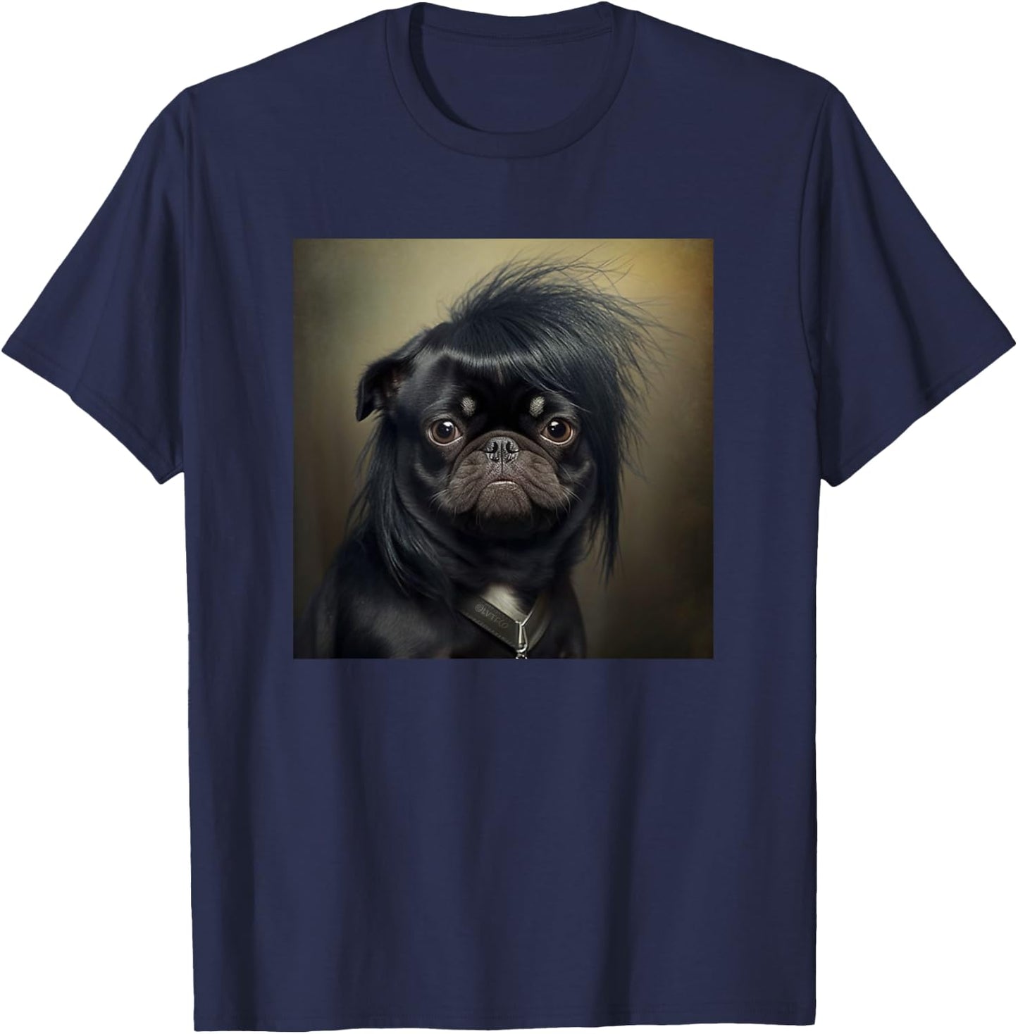 Pug with Emo Hairstyle Cute Face Funny T-Shirt - T-Shirt | Navy