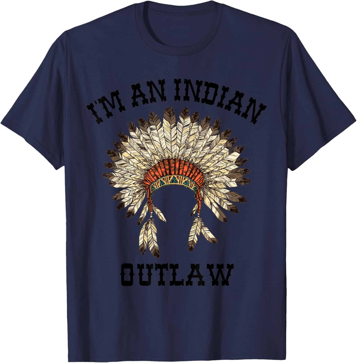 Vintage Indian Outlaw Classic - Women's Grey Classic Fit Short Sleeve - Small - Music Themed - Vacation Wear T-Shirt - T-Shirt | Navy