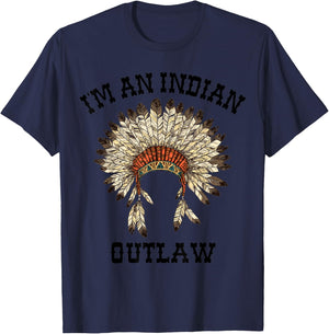 Vintage Indian Outlaw Classic - Women's Grey Classic Fit Short Sleeve - Small - Music Themed - Vacation Wear T-Shirt - T-Shirt | Navy
